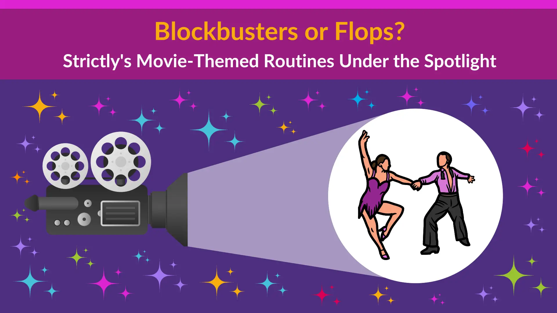 Blockbuster or flop : Movie camera spotlighting on a couple dancing